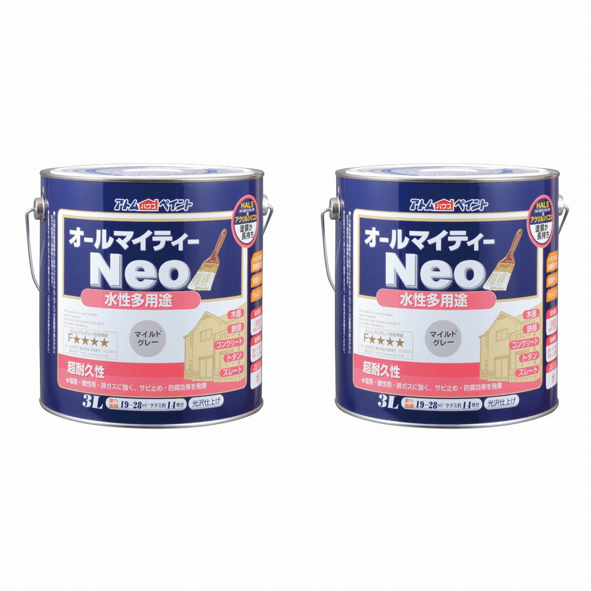 Coating, Repair, Various Materials - アトムハウスペイント 水性オールマイティーネオ 3L マイルドグレー 2缶セット