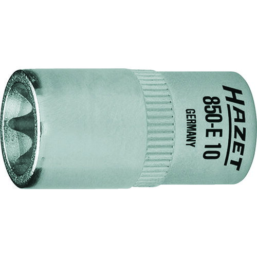 HAZET　E型トルクスソケット　差込角6．35mm　呼びNo．E10JAN：4000896036615メーカー：HAZET社 / ブランド：HAZET / 原産国：ドイツ特長●アウトサイドトルクススクリュー用のソケットです。●ソケット周囲に施したローレット加工により、手回し時の油などによる滑りを軽減します。用途●産業機械・自動車・オートバイなど。仕様●呼びNo.：E10●先端寸法(mm)：13●差込角(mm)：6.35●全長(mm)：25●タイプ：E型トルックス材質／仕上●クロムバナジウム鋼(Cr-V)