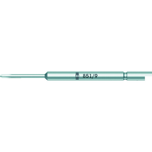 Wera　851／9C　ビット　＋00X64 JAN：4013288112729 メーカー：Wera社 / ブランド：Wera / 原産国：チェコ 特長 ●電子部品などの組み立て作業に最適です。 用途 ●適合メーカー：日東工器（デルボ）など。 仕様 ●刃先：［［＋］］00●全長(mm)：44●シャンク径(mm)：4半月(ハーフムーン)●軸径(mm)：1.5●直径(mm)：1.8 仕様（詳細） ●差込：4mm半月(ハーフムーン)●真空熱処理●防錆処理済み 材質／仕上 ●特殊工具鋼