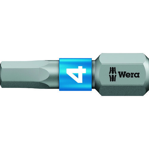 Wera　840／1　BTZ　Hex−Plus　ヘックスプラスビット　4．0　x　25　mm JAN：4013288182456 メーカー：Wera社 / ブランド：Wera / 原産国：チェコ 特長 ●頑丈なビットで、鉄板や金属加工に最適です。●Wera社独自のHex-Plusと呼ばれる面接触構造により、六角ねじ穴を傷めることなく、ねじの寿命を延ばすことにも貢献します。●独自開発したバイトーション、熱処理した軸の部分でねじれによる衝撃を吸収し、耐久性を向上します。 仕様 ●全長(mm)：25●シャンク径(mm)：6.35●対辺(mm)：4.0●差込：6.35●ビットベルトセット内容：ヘックスプラス六角) 仕様（詳細） ●シャンク径：6.35mm●バイトーションタイプ(二重効果)●カラーコード付 材質／仕上 ●特殊工具鋼