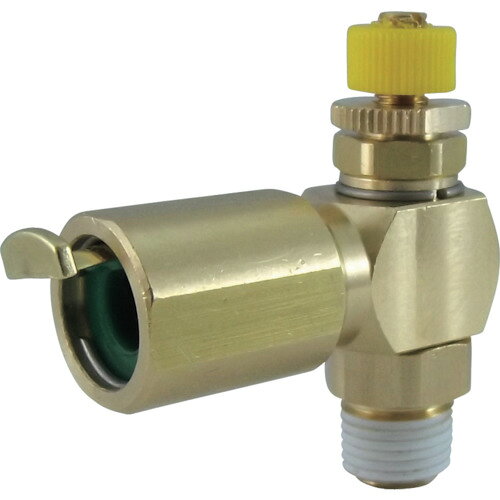 チヨダ　タッチスピードコントローラα（金属）メーターアウト6mm・R1／8JAN：4537327008489メーカー：千代田通商（株） / ブランド：チヨダ / 原産国：日本特長●耐久性に優れた金属タイプです。用途●溶接治具などの配管。仕様●接続口径：R1/8●適合チューブ外径D(mm)：6●適合チューブ外径(mm)：6●使用流体：空気●制御方式：メーターアウト仕様（詳細）●使用温度範囲：-5〜60℃(凍結なきこと)●使用圧力：0.05〜0.7MPa●メーターアウトタイプ材質／仕上●本体:黄銅、亜鉛合金●樹脂部品:ポリアセタール●シールゴム:ニトリルゴム(NBR)