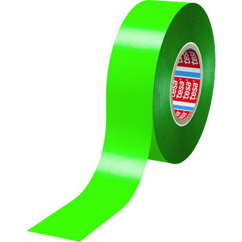 tesa　ラインマーキングテープ　緑　50mmX33m JAN：4545722084984 メーカー：テサテープ（株） / ブランド：tesa / 原産国：台湾 特長●貼るだけできれいなラインが引け、面倒なマスキング作業は不要です。●強靭かつシワになりません。 用途●屋内用。●工場、倉庫のラインマーキング。●店舗などの床面で、商品置き場、歩行路の区分表示。●学校・病院などの廊下での行先表示。 仕様●色：緑●幅(mm)：50●長さ(m)：33●厚さ(mm)：0.2●テープカット条件：切断にはカッターが必要●粘着力(N/10mm)：2●粘着力：1.6N/10mm●引張強度：36N/10mm●伸び(%)：180 仕様（詳細）●粘着力：1.6N/10mm●引張強度：36N/10mm●伸び：180%●切断にはカッターが必要 材質／仕上●基材：軟質塩化ビニール（鉛不使用）●粘着剤：ゴム系