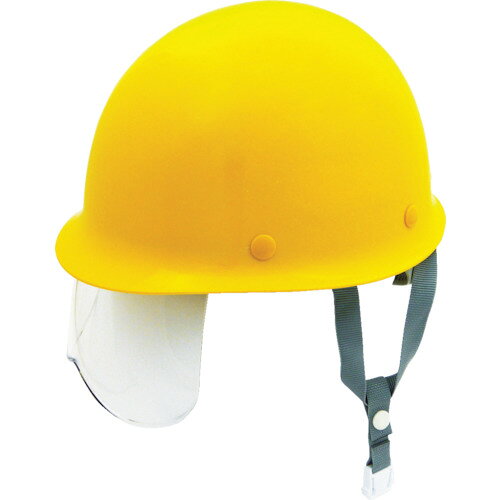 特長●ヘルメット内部に空間を作ることによりスムーズに換気し、温度や湿度の上昇を防ぎます。●リリースボタンを親指で押しながらスライドさせるだけで簡単に内装の取り外しができます。●好評の軽量型「かるメット」です。●発泡スチロール製の衝撃吸収ライナーと同等以上の性能を持つ「エアライト」を搭載しています。用途●飛来・落下物用。●墜落時保護用。仕様●頭囲(cm)：53〜62●帽体色：イエロー●シールド色：クリア仕様2●MPタイプ●衝撃吸収ライナー(エアライト)付●シールド面内蔵型●国家検定合格品材質／仕上●帽体:軽量FRP樹脂●内装:低密度ポリエチレン●シールド面:ポリカーボネート樹脂セット内容／付属品注意