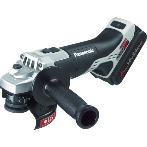 Panasonic　充電ディスクグラインダー125　18V　3．0AhJAN：4549077469601メーカー：パナソニック（株）エレクトリックワークス社 / ブランド：Panasonic / 原産国：中国特長●装着した電池が18Vか14.4Vかを判別し、最適な電流・電圧で工具を使えるよう制御する「デュアル回路」を搭載しています。●大型モーター採用で押しつけても止まりにくいです。仕様●無負荷回転数(min［［の−1乗］］)：10000●砥石径(mm)：125●全長×高さ×幅(mm)：333×141×105仕様（詳細）●連続作業量目安(1充電)：鉄筋の切断(φ10mm)約85本●充電時間：40分(実用充電)、55分(フル充電)●IP56試験合格品セット内容／付属品●電池パック（EZ9L53）×2個●充電器（EZ0L81）●砥石カバー(EZ46A2K3748)●ディスクフランジ(EZ46A2K1168)●クランプナット(EZ46A2K0208)●カーボンブラシ(EZ9X240)●補助ハンドル(EZ4640K3238)●スパナ(EZ46A2S7868)●プラスチックケース（EZ9661）ご注意●砥石は別売です。