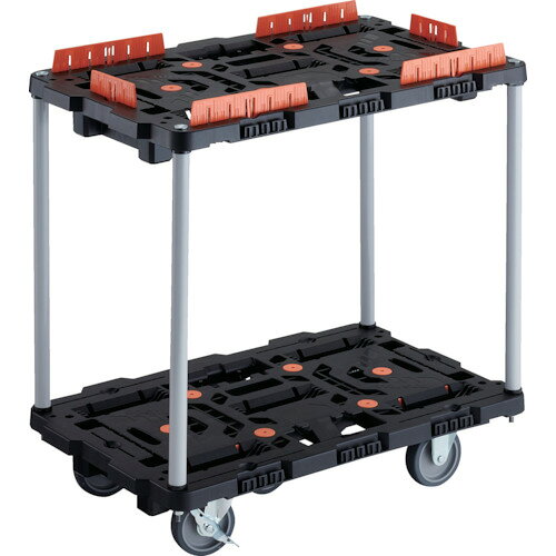 【あす楽対応・送料無料】TRUSCO　連結式樹脂製2段台車　ビートル　700X450　自在3輪　内2輪ストッパー付　柵付　ハンドルなし