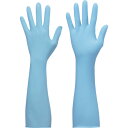 特長●肘までカバーできる全長40センチの使い捨てロング手袋です。●約0.15ミリと厚みのあるタイプで、ハードな作業にもお使いいただけます。用途●検査、組立作業など指先感覚の必要な作業。●樹脂成型、塗装作業。●油を使用する細かな作業。●食品に直接触れる作業。仕様●色：ブルー●サイズ：S●厚さ(mm)：約0.15●全長(cm)：40.0●手のひら周り(cm)：17.0●中指長さ(cm)：7.7●粉(あり・なし)：なし仕様2●食品衛生法適合品●左右兼用材質／仕上●ニトリルゴム（NBR）セット内容／付属品注意