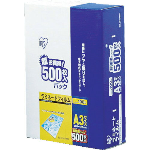 特長●用紙にツヤと張りを出し、水や汚れからしっかり守ります。用途仕様●タイプ：A3●フィルムサイズ横(mm)：303●フィルムサイズ縦(mm)：426●厚さ(μm)：100●フィルムサイズ縦×横(mm)：426×303仕様2材質／仕上●ポリエステルセット内容／付属品注意