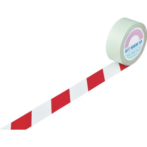 【あす楽対応・送料無料】緑十字　ガードテープ（ラインテープ）　白／赤　GT−502WR　50mm幅×20m　屋内用