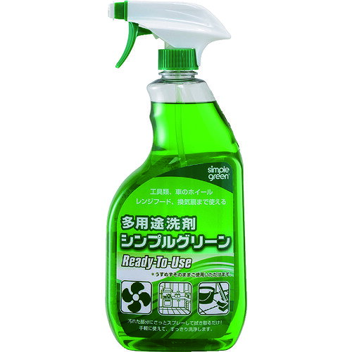 特長●シンプルグリーンを薄めず、そのまま使えるように配合した希釈タイプです。用途●油汚れ落とし。●床、壁などの洗浄。仕様●容量(ml)：946●液性：弱アルカリ性仕様2●無毒性●不燃性●生分解性●非研磨性●液性：弱アルカリ性材質／仕上●主成分:非イオン系界面活性剤、PH調整剤、キレート剤セット内容／付属品注意