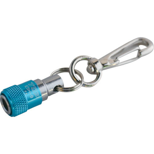 TOP　携帯用ソケットホルダー　ナスカン付　ブルーJAN：4975180931955メーカー：トップ工業（株） / ブランド：TOP / 原産国：台湾特長●6.35mm六角軸シャンクのソケットなどが携帯できる便利なホルダです。●丸穴なので、スムーズに出し入れができます。●スライド部を引き上げないと抜けない設計なので安全です。●丸穴だから、六角シャンク製品を素早く収納できます。用途●ワンタッチ作業で先端工具の落下防止を防ぐ。仕様●全長(mm)：100●差込角(mm)：6.35●シャンク径(mm)：6.35●色：ブルー●適応サイズ(mm)：φ6.35●幅(mm)：15●奥行(mm)：15仕様（詳細）●リング付タイプ材質／仕上●本体：快削鋼●スライド部：アルミ合金ご注意●鉄工ドリルや下穴錐などの鋭利なものはホルダーに装着しないで下さい。ケガの原因になり危険です。●工具の使用目的以外には使用しないで下さい。