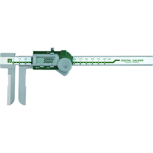 SK　デジタルインサイドノギスナイフエッジ型　150mmJAN：4975846042889メーカー：新潟精機（株） / ブランド：SK / 原産国：中国特長●別売のBluetoothBOX(DTW-DG01)に対応しています。●ジョウが長く奥まった箇所の内側測定に便利です。●測定値をパソコンへワイヤレス送信が可能です。●ホールド機能付です。●オートオフ機能付(約20分)です。用途●内側測定専用ノギスに。仕様●測定範囲(mm)：15〜150●最大許容誤差(mm)：±0.04●最小表示(mm)：0.01●ジョー寸法(mm)：60●デプスバー：無●全長(mm)：250●電源：CR2032(テスト用付属)●メーカーコード：00151978●電源(V)：CR2032(テスト用付属)仕様（詳細）●タイプ：デジタル●オートオフ（約20分）●ホールド機能付●最大許容誤差：±0.04mm●デプスバー：無●電源：CR2032(テスト用付属)●ジョウの長さ(mm)：60材質／仕上●本体：ステンレスセット内容／付属品●PCケース●CR2032ご注意●最大許容誤差は、量子化誤差(±1カウント)含みません。
