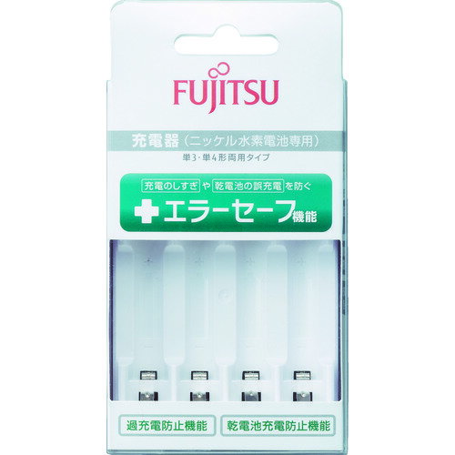 特長●単3形、単4形ニッケル電池・水素充電池の混合充電が可能です。●満充電を検知し充電をストップします。●過充電防止機能付のスタンダード充電器です。●単3形、単4形の混合充電が可能です。用途●ゲーム機器●シェーバー●ストロボ●デジカメ●携帯充電器●電動歯ブラシ●ビューティー機器仕様●電圧(V)：1.2●充電時間：約6時間●幅(mm)：69●奥行(mm)：31●高さ(mm)：131●色：白●付属充電池仕様2●ニッケル水素単3形・単4形両用●AC100-240V対応●単3形/min.1900mAhタイプの充電時間：約6時間●単3形/min.2450mAhタイプの充電時間：約8時間●単4形・min.750mAhタイプの充電時間：約5時間材質／仕上●ABS製セット内容／付属品注意