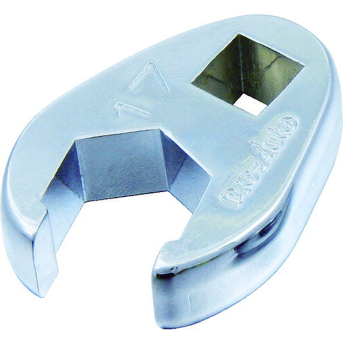Pro−Auto　3／8DR．クローフットレンチ13MMJAN：4989530606134メーカー：スエカゲツール（株） / ブランド：Pro−Auto / 原産国：台湾特長●奥まったところの作業に威力を発揮するツールです。●差込角9.5mmのエクステンションとラチェットハンドルなどを組み合わせて使用することができます。用途●ボルトやナットの締め付け、緩め作業。●自動車、バイク、機械類の整備や修理作業に。●ブレーキホースやオイルラインや配管のボルトなどの締め付け、緩め作業に。仕様●対辺寸法(mm)：13●全長(mm)：37.2●厚さ(mm)：9.2●差込角(mm)：9.5●幅(mm)：27●対辺(mm)：13材質／仕上●クロムバナジウム鋼●表面処理：クロムメッキ