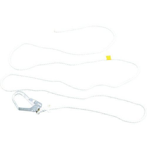 特長●介錯ロープの使用時に3m離れられるように黄色のテープで目印を付けています。●広口フックとロープはアイスプライスで接合しています。●フックとロープはアイスプライス加工で接合しています。用途●玉掛作業時の介錯ロープとして。誘導、補助ロープとして。●玉掛作業時の介錯ロープとして。●誘導、補助ロープとして。仕様●径(mm)：12●長さ(m)：10●色：白仕様2●フック開き幅 50mm材質／仕上●フック:メッキ・ステンレス●ロープ:ポリエステルセット内容／付属品注意