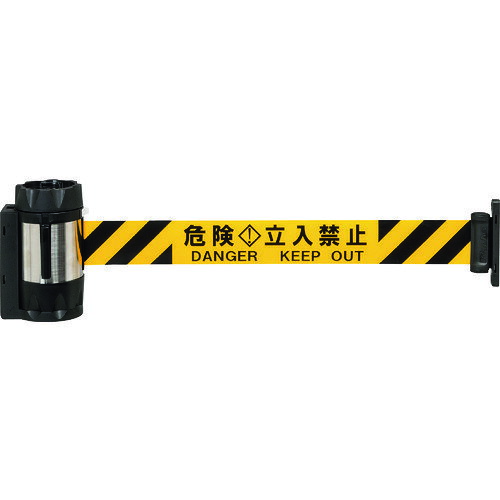 Reelex　バリアリールMAX　（マグネットタイプ）　シート　危険立入禁止　10mJAN：4993091104053メーカー：中発販売（株） / ブランド：Reelex / 原産国：日本特長●最長10mシートで広い間口の区画が可能です。●マグネットで鉄面に簡単に取り付けできます。●シンプルで強度を高めた堅牢ボディです。●急な巻き取りを防ぐセーフティー機構付きです。●増締めハンドルでシートのたるみを軽減できます。●あらゆる設置環境に溶け込む外観デザインです。用途●工場、工事現場、各種施設などでの立入制限、区分けに。仕様●表示内容：危険立入禁止●シート幅(mm)：50●シート厚さ(mm)：0.2●シートストローク(m)：10●長さ(m)：10●交換用シート：3M3-A0086●ベルトストローク(m)：10仕様（詳細）●シートストローク：10m●マグネットタイプ●屋外使用可材質／仕上●シート：ポリエチレン●本体：AES樹脂、ステンレスセット内容／付属品●壁付けブラケット1個●壁付けホルダー1個●本体固定用ねじ2個