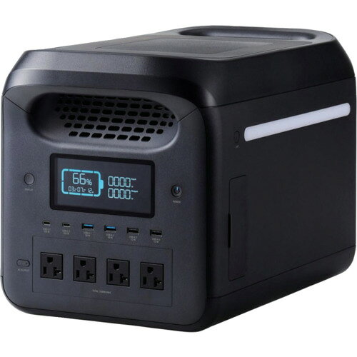ELECOM　ポータブル電源　1229Wh　AC定格出力1500W　AC×4　ブラック　(DE-PS1200PBK)