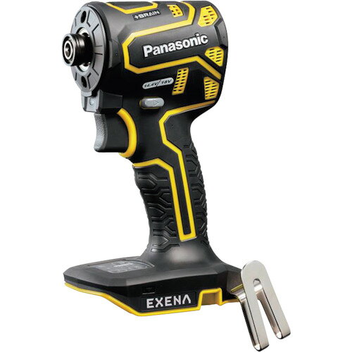 EXENA　充電インパクトドライバー　本体のみ　黄JAN：4549980523766メーカー：パナソニック（株）エレクトリックワークス社 / ブランド：EXENA / 原産国：中国特長●業界最短ヘッドサイズ98mmで狭所にもスムーズに入り込みます。●通常の「半分」の押し付け力でネジ締めが可能、独自の機構でカムアウト低減します。●自在のアタッチメント（別売）で狭所作業隅打ち作業が快適です。●新ワンタッチビットロック方式でスリーブを引かずにビットを装着できます。●18Vも14.4Vも使えるデュアル式です。●防塵耐水IP56試験合格しています。用途●長い木ネジ、ボルトの締付、緩め作業に。仕様●最大締付トルク(N・m)：155●最大締付トルク(N・m)強：155●最大締付トルク(N・m)中：120●最大締付トルク(N・m)弱：40●無負荷回転数(min［［の−1乗］］)：0〜2700●無負荷回転数(min［［の−1乗］］)強：0〜2700●無負荷回転数(min［［の−1乗］］)中：0〜1600●無負荷回転数(min［［の−1乗］］)弱：0〜1000●打撃数(min［［の−1乗］］)：0〜4100●打撃数(min［［の−1乗］］)強：0〜4100●打撃数(min［［の−1乗］］)中：0〜3100●打撃数(min［［の−1乗］］)弱：0〜2100●最大締付トルク(N・m)インパクト：155●無負荷回転数(min［［の−1乗］］)テクス：0〜2700●無負荷回転数(min［［の−1乗］］)インパクト：0〜2700●打撃数(min［［の−1乗］］)テクス：0〜2100●打撃数(回/分)：0〜4100●色：黄仕様（詳細）●チャック：新ワンタッチビットロック方式（段付きまでの寸法が13mm●LEDライト：3モード（スイッチ連動・手動ON・手動OFF）●穴あけ(18V5Ah装着時)：DLコア（Φ21・石膏ボード12.5mm＋コンパネ12.5mm）約150穴、コンクリート穴（Φ3.5×30mm・モルタル）約570穴●ネジ締め(18V5Ah装着時)：万能ビス・米松(Φ4.2×75mm)約550本、テクスネジ・SPC（Φ4×13mm・板厚1.6mm）約1100本材質／仕上●ナイロンご注意●使用できる代表電池　EZ9L54●電池パック・充電器・ケースは別売です。