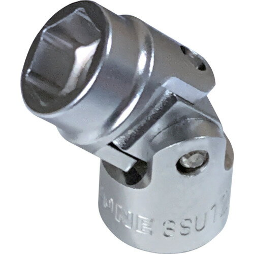 TONE　ユニバーサルソケット　対辺寸法13mm　差込角9．5mm JAN：4953488417012 メーカー：TONE（株） / ブランド：TONE / 原産国：日本 特長●全長が短く、曲げた状態でもスムーズに回すことが可能です。●最大45度の角度をつけた斜め作業が可能です。●面取りを施さないことで、ボルト・ナットの接触面積を大きくしています。 用途●狭くて複雑な場所でのボルト・ナットの締付け・緩め作業用。 仕様●差込角(mm)：9.5●対辺寸法(mm)：13●全長(mm)：39●対辺形状：6角●対辺(mm)：13 材質／仕上●構造用鋼 ご注意●インパクトレンチなど動力工具には使用しないでください。