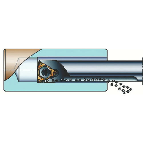 SANDVIK　コロターン107　ポジチップ用ボーリングバイト（210）JAN：trusco3390870メーカー：サンドビック（株）コロマントカンパニー / ブランド：SANDVIK / 原産国：スウェーデン特長●低切削抵抗の内径ボーリングバイトです。●内部クーラントにより、チップ寿命の延長と良好な切りくず処理が可能です。●高い工具剛性により、突出しの長い加工でも安定した加工が可能です。用途●内径旋削加工用。仕様●ゲージチップ：TCEX 05 01 00●切り込み角：93●f1：2.9●l1：80●DMM：5●Dm_min：6●最大突出量：4×dmm●チップ締め付けトルク：0.4仕様（詳細）●サンドビック　コロターン107　ポジチップ用ボーリングバイト