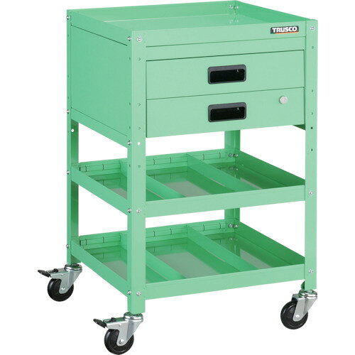 TRUSCO　ツールワゴン　ラビットワゴン　500X500　引出2段　仕切2段付　ヤンググリーン
