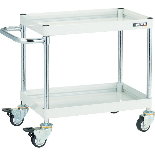TRUSCO　ツールワゴン　ファルコンワゴン　600×400　ウレタン車輪　ホワイトJAN：trusco4164083メーカー：トラスコ中山（株） / ブランド：TRUSCO / 原産国：日本特長●車輪と共に車軸もロックするダブルロック仕様のキャスターです。仕様●最大積載量(kg/台)：200●均等積載量(kg/段)：120●色：ホワイト●間口(mm)：720●奥行(mm)：400●高さ(mm)：600●段数(段)：2●支柱径(mm)：25.4●キャスター径(mm)：75●こぼれ止め高さ(mm)：50仕様（詳細）●キャスター：自在式 75mm(2個)　自在式(Wストッパー付) 75mm(2個)材質／仕上●本体：スチール●キャスター金具：スチール●車輪：ウレタンご注意●「最大積載量」とは、各棚板の表面に均一に荷重をかけた場合に、耐えられる重さの合計をいいます。●「均等積載量」とは、棚板の表面に均一に荷重をかけた場合に、耐えられる重さをいいます。