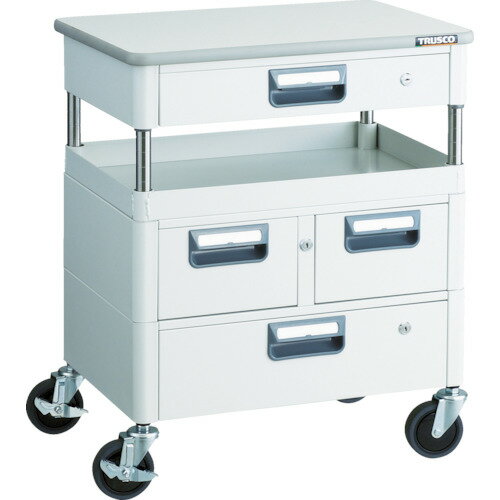 TRUSCO　ツールワゴン　フェニックスワゴン　抗菌　省音　600X400XH740　引出　天板付　ホワイト