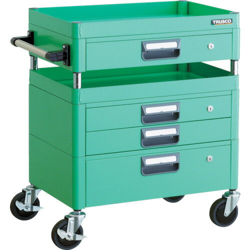 TRUSCO　ツールワゴン　フェニックスワゴン　抗菌　省音　600X400XH740　引出付　ヤンググリーン