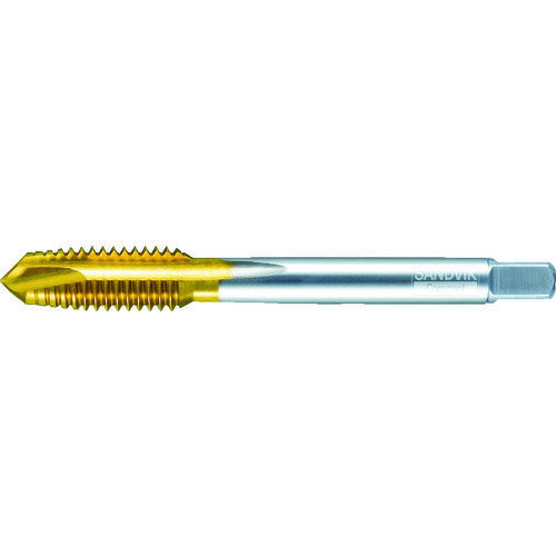 SANDVIK　コロタップ（780）JAN：trusco6059627メーカー：サンドビック（株）コロマントカンパニー / ブランド：SANDVIK / 原産国：スウェーデン特長●高生産性タップ工具です。●長い工具寿命と優れた切りくず処理による、高い安定性です。●耐熱性の高いTiNコーティングにより、熱がこもりやすい被削材でも長寿命です。●被削材別にタップを取り揃えているため、選択が容易です。用途●通り穴加工用。●被削材：鋼、鋳鉄、アルミ合金。仕様●精度：6H●呼び寸法：M3●ピッチ(mm)：0.5●ねじ長さ(mm)：9●全長(mm)：46●シャンク径(mm)：4●シャンク四角部(mm)：3.2●下穴径(mm)：2.5●食い付山数：4.5山●加工ねじ：メートルねじ●表面処理：TiNコーティング●刃長(mm)：9●刃数(枚)：3●刃径(mm)：3●首下長(mm)：18材質／仕上●高速度鋼(HSS-E)