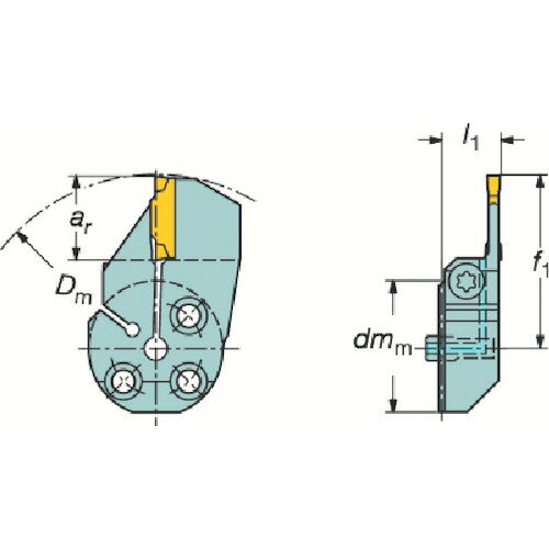 SANDVIK　コロターンSL　コロカット1・2用突切り・溝入れブレード（420） JAN：trusco6964010 メーカー：サンドビック（株）コロマントカンパニー / ブランド：SANDVIK / 原産国：スウェーデン 特長●高いクランプ剛性の突切り・溝入れ用カッティングヘッドです。●独自のレールロックシートとV形シートで、横方向の切削力をしっかり受け止め、高い安定性をもたらします。（特許取得済） 用途●端面溝入れ加工用に。 仕様●ゲージチップ：N123D2-0150- CM●Dm_min：145●チップ締め付けトルク：2●最大切り込み：12●D5m：32●f1：34.35●l1：14 仕様（詳細）●サンドビック　コロターンSL　コロカット1・2用突切り・溝入れブレード