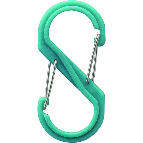 【特長】●左右両端のフックが開口するので、片側をベルト通しにかけたまま鍵などを付け外しできます。【用途】●工具・道具や鍵の収納に。【仕様】●使用荷重(kN)：4.9●色：ターコイズ●縦(mm)：61●横(mm)：約28.8●耐荷重(kg)：5●D(mm)：5.9●L1(mm)：61●S(mm)：12●W(mm)：約28.8●R(mm)：8.1【材質／仕上】●ポリアセタール●ステンレス