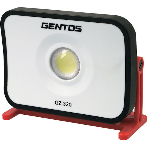 【特長】●作業やレジャーや災害時に幅広く使えるコンパクト投光器です。●内蔵充電池でもAC電源からでも使用可能です。●面発光(COB)LEDで広範囲をムラなく照射できます。●本体180度回転可能です。●キャリングハンドル兼用底面マグネット付きスタンドです。●明るさ3段階調光可能です。●GZ-310の後継機種です。【用途】●夜間作業に。●工場内作業に。●自動車整備に。【仕様】●明るさ(lm)：1700(強モード時)●幅(mm)：145●奥行(mm)：83●高さ(mm)：120●消費電力(W)：15●最大点灯時間(h)：3(強モード時)●充電時間(時間)：4●点灯時間：3時間(強)／6時間(中)／11時間(弱)●照射角(°)：150●品名：COB LED コンパクト型充電式投光器 Ganz320●本体色：白/赤/黒【仕様2】●電源：専用充電池(内蔵)●最大点灯時間：3(強モード時)●充電時間：4時間●保護等級：IP66(耐塵・耐水)●落下耐久：2m●電池寿命：充・放電約500回●照射距離：71m(強)／51m(中)／36m(弱)●点灯パターン：弱-中-強-Off【材質／仕上】●PC／ラバー／アルミニウム【セット内容／付属品】●専用ACアダプター(5V／3A)【注意】●光を直接目に当てないで下さい。