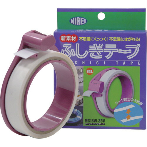 【特長】●テープ同士のみ接着します●テープに筆記出来ます●水に強いテープです。【用途】●液晶パネル、トレイ等の結束に。●光ファイバーの結束に●梱包作業に【仕様】●色：白●幅(mm)：18●長さ(m)：35●厚さ(mm)：0.03●テープ幅18mm×35m巻ディスペンサー付テープ色／白【仕様2】●ディスペンサー付【材質／仕上】●ディスペンサー：ABS樹脂●テープ：OPP【注意】●テープ幅18mm