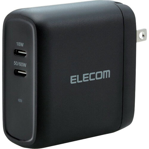 エレコム　AC充電器　USB充電器　USB　PD対応　合計68W　USB−C2ポート　ブラック