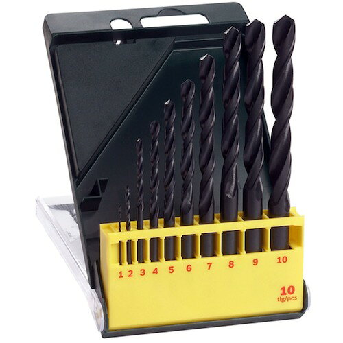 【特長】●DIYでよく使われるサイズを集めた鉄工ドリルビットのセットです。【用途】●金属の穴あけに。【仕様】●セット内容(mm)：1/2/3/4/5/6/7/8/9/10●セット入数(本)：10【仕様2】●HSS鉄工ドリルビット10本（1mm／2mm／3mm／4mm／5mm／6mm／7mm／8mm／9mm／10mmφ）【材質／仕上】●ハイス【セット内容／付属品】●1、2、3、4、5、6、7、8、9、10mm×各1本