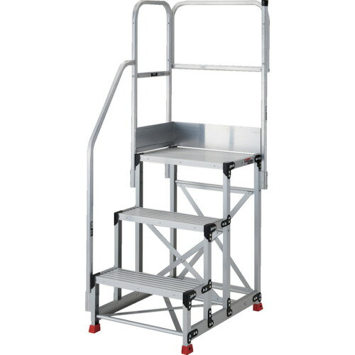 Rakuten - TRUSCO　アルミ製作業用踏台　3段　高さ0．75m　天板寸法600×400　段高250mm　階段片手すり天場二方付き