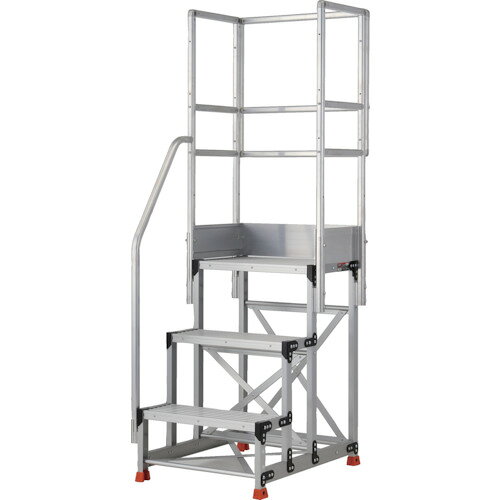 TRUSCO　アルミ製作業用踏台　3段　高さ0．9m　天板寸法600×400　段高300mm　階段片手すり天場三方付き