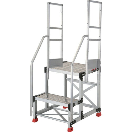 TRUSCO　アルミ製作業用踏台　縞板タイプ　2段　高さ0．6m　天板寸法500×400　段高300mm　階段両手すり付き