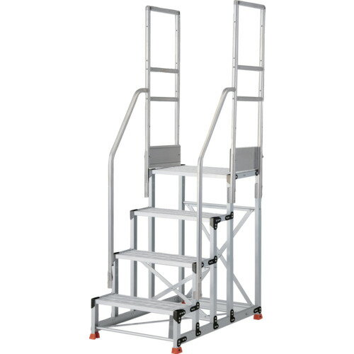 Ladders - TRUSCO　アルミ製作業用踏台　縞板タイプ　4段　高さ1．0m　天板寸法600×400　段高250mm　階段両手すり付き