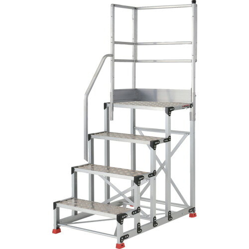 TRUSCO　アルミ製作業用踏台　縞板タイプ　4段　高さ1．0m　天板寸法600×400　段高250mm　階段片手すり天場二方付き