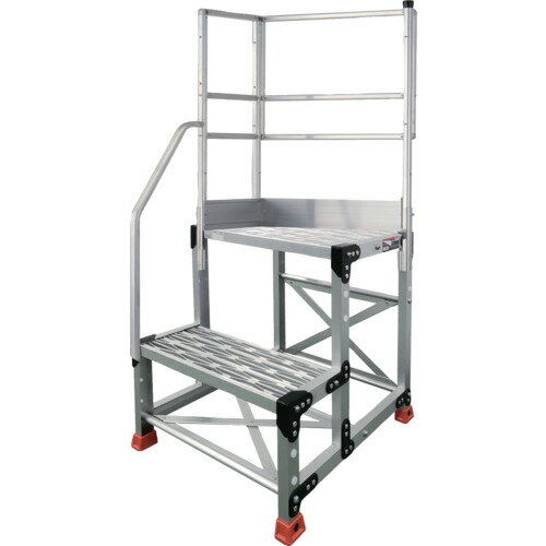 Ladders - TRUSCO　アルミ製作業用踏台　グレーチングタイプ　2段　高さ0．5m　天板寸法500×400　段高250mm　階段片手すり天場二方付き
