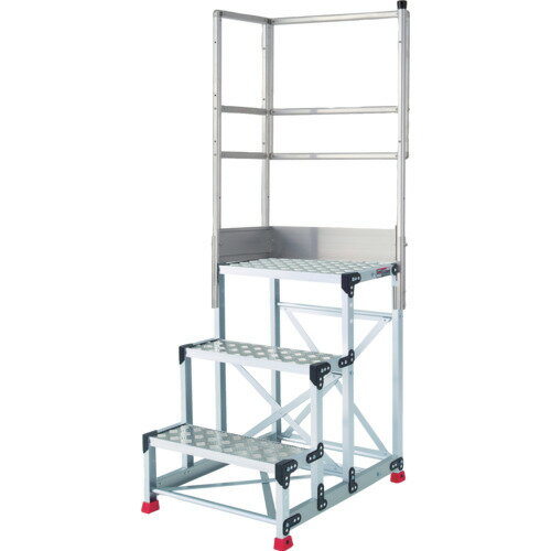 Ladders - TRUSCO　アルミ製作業用踏台　縞板タイプ　3段　高さ0．9m　天板寸法600×400　段高300mm　天場二方手すり付き