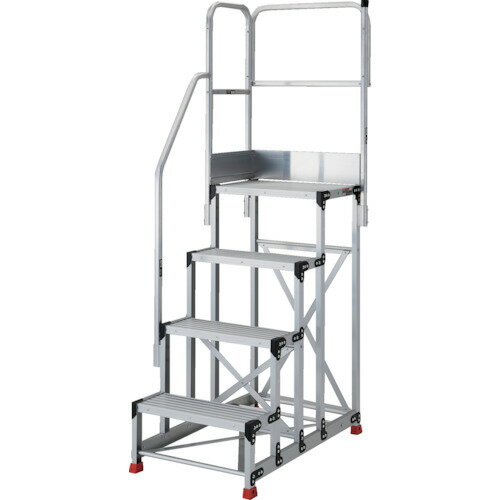 Ladders - TRUSCO　アルミ製作業用踏台　4段　高さ1．0m　天板寸法800×400　段高250mm　階段片手すり天場二方付き
