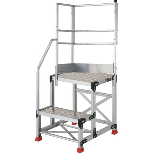Ladders - TRUSCO　アルミ製作業用踏台　縞板タイプ　2段　高さ0．6m　天板寸法500×400　段高300mm　階段片手すり天場二方付き
