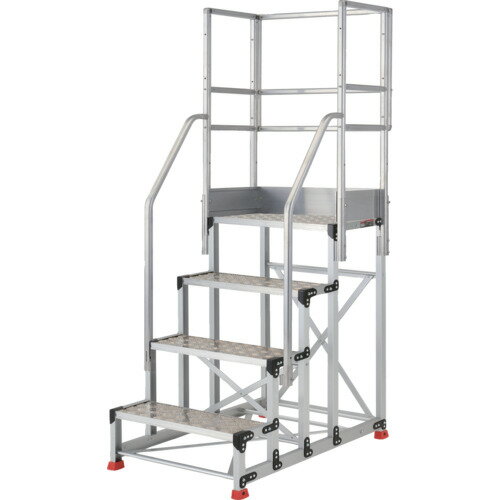 Ladders - TRUSCO　アルミ製作業用踏台　縞板タイプ　4段　高さ1．0m　天板寸法600×400　段高250mm　フルセット手すり付き