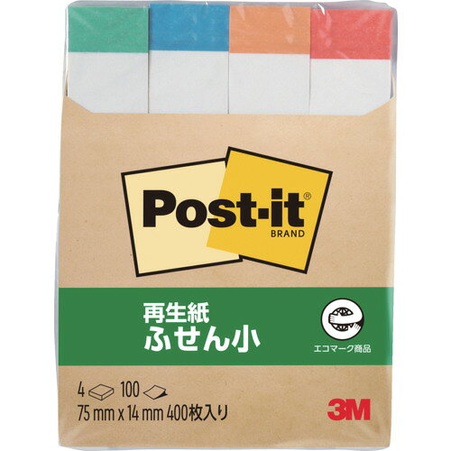 【特長】●古紙100%の再生紙を使用し、環境保全を考え、資源をムダなく利用しています。●幅がスリムで、細かい部分の見出しやマークに便利です。【仕様】●色：ホワイトに緑・青・オレンジ・赤●縦(mm)：75●横(mm)：14●パック入数：100枚×4冊●サイズ：縦75mm×横14mm【材質／仕上】●本体：古紙パルプ配合率100%の再生紙（通常粘着および強粘着パステルカラーのみ）●粘着剤：アクリル系【注意】●強粘着タイプですので、紙の種類によっては、はがすときに表面を破損する恐れがあります。●製品によって、形状が少しカールしている場合がございますが品質には何ら影響はありません。