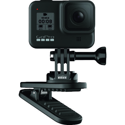 【特長】●GoProをリュックサックのストラップや家具などに簡単に取り付けて、ユニークな視点から撮影が可能です。●内蔵マグネットで金属物に貼り付けられるため、カメラをスマートかつ簡単に設置可能です。●360度回転機能でカメラを回転させ、ベストなアングルで撮影できます。●バッグに収まりやすいコンパクトなデザインは、野外アドベンチャーに最適です。●自撮り、グループ撮影、タイムラプス撮影用のスタンドとして利用可能です。●タイムラプスに最適なスタンドにもなります。【仕様】●品名：スイベルクリップ●適合機種：全てのGoProカメラ●幅(mm)：35●奥行(mm)：80●高さ(mm)：29●色：ブラック【仕様2】●HERO8 Black またはMAXの折り畳み式フィンガーの破損時や紛失時の交換用。●360度回転機能によって水平に保ちやすく、またこのクリップは自撮りやグループ撮影。【セット内容／付属品】●スイベルクリップ（マグネット付き）●マウント用バックル●サムスクリュー
