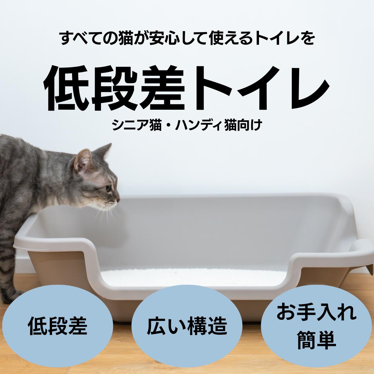 猫 大型トイレ 【足腰にやさしい広々設計】シニア向け 介護 入口7.5cm 低段差 低い バリアフリー 老猫 子猫 浅い オープン 平型 本体 洗いやすい 漏れ防止 失敗 粗相 防止 足腰 負担軽減 おしゃれ グレー イージーエントリー Peck Rock