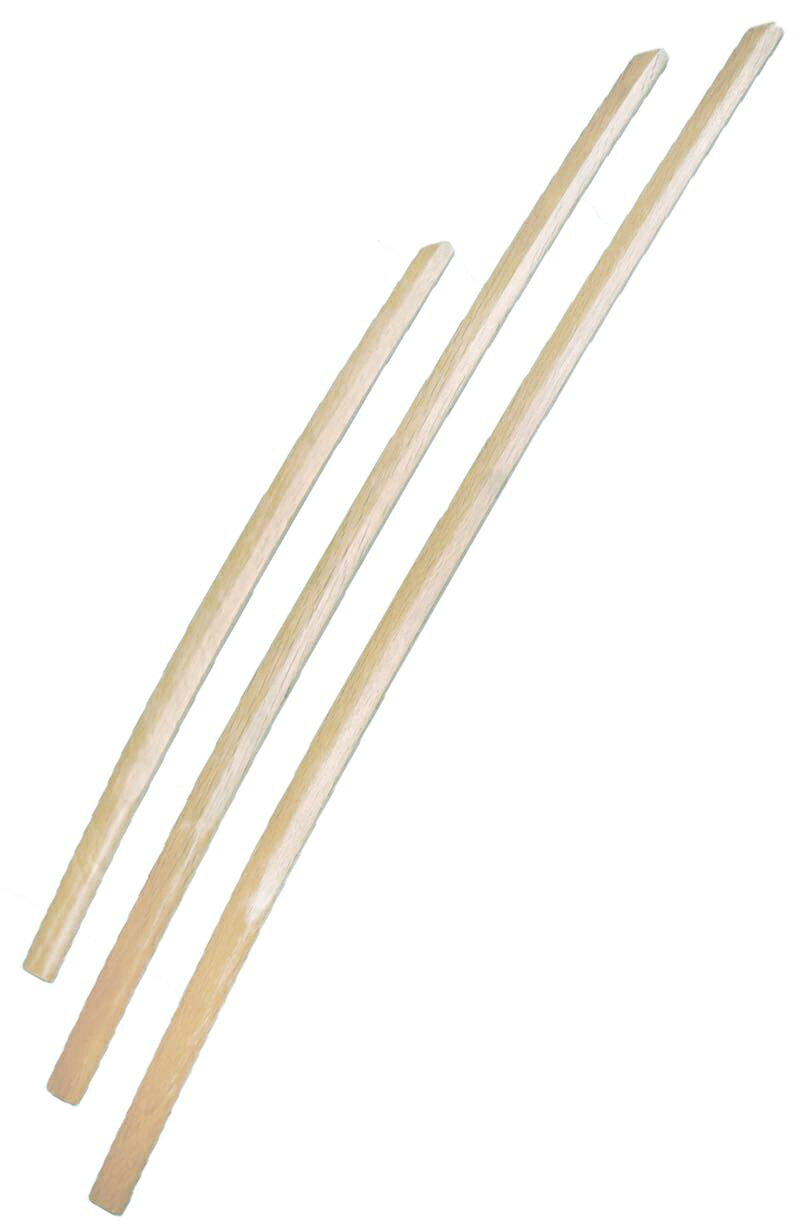 大刀長さ約102cm重さ約350g、中刀長さ約91cm重さ約300前後、小刀長さ約64cm重さ約180gのセット、ニスなし仕上げ　白樫製 、日本製現代に連なる古流派、白樫木刀大刀中刀小刀の三点セット