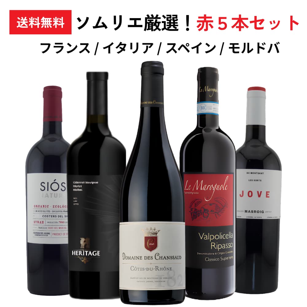 【50％OFF】ソムリエ厳選！赤ワイン5本セット 限定6セット ( フランス / イタリア / スペイン / モルドバ )飲み比べワイン セット お一人様1セットまで