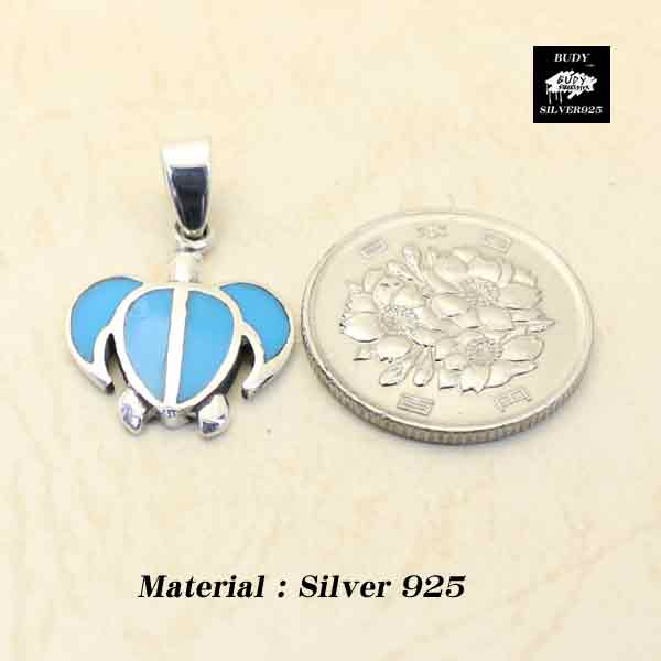 バディシルバーアクセサリー シルバー925 ホヌ 亀 海 ハワイアンジュエリー ターコイズ ネックレスペンダントトップ プレゼント用巾着 袋セット ラッピング用ギフト　5-167の商品画像 3